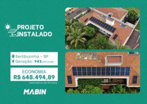 Projeto realizado pela MABIN Energia Solar em Sertãozinho/SP, com capacidade instalada de 7,91kWp, 14 módulos 565W e 01 inversor de 8kWp.