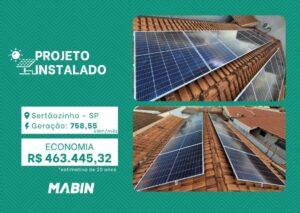 Projeto realizado pela MABIN Energia Solar em Sertãozinho/SP, com capacidade instalada de 6,44kWp, 14 módulos 460W e 01 inversor de 6kWp.