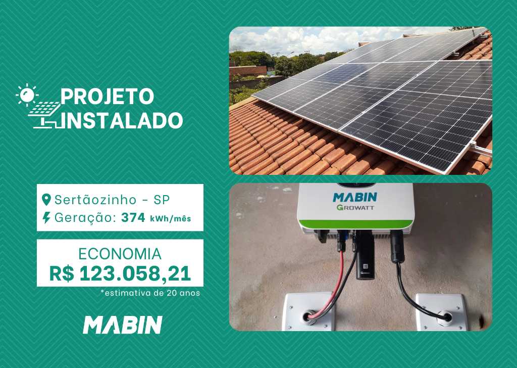 Projeto realizado pela MABIN Energia Solar em Sertãozinho/SP, com capacidade instalada de 3,22kWp, 07 módulos 460W e 01 inversor de 3kWp.