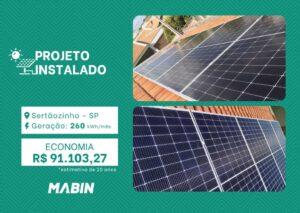 Projeto realizado pela MABIN Energia Solar em Sertãozinho/SP, com capacidade instalada de 2,3kWp, 05 módulos 460W e 01 inversor de 3kWp.