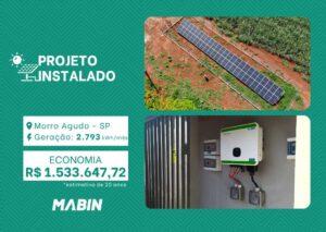 Projeto realizado pela MABIN Energia Solar em Morro Agudo/SP, com capacidade instalada de 23kWp, 50 módulos 460W e 01 inversor de 20kWp.