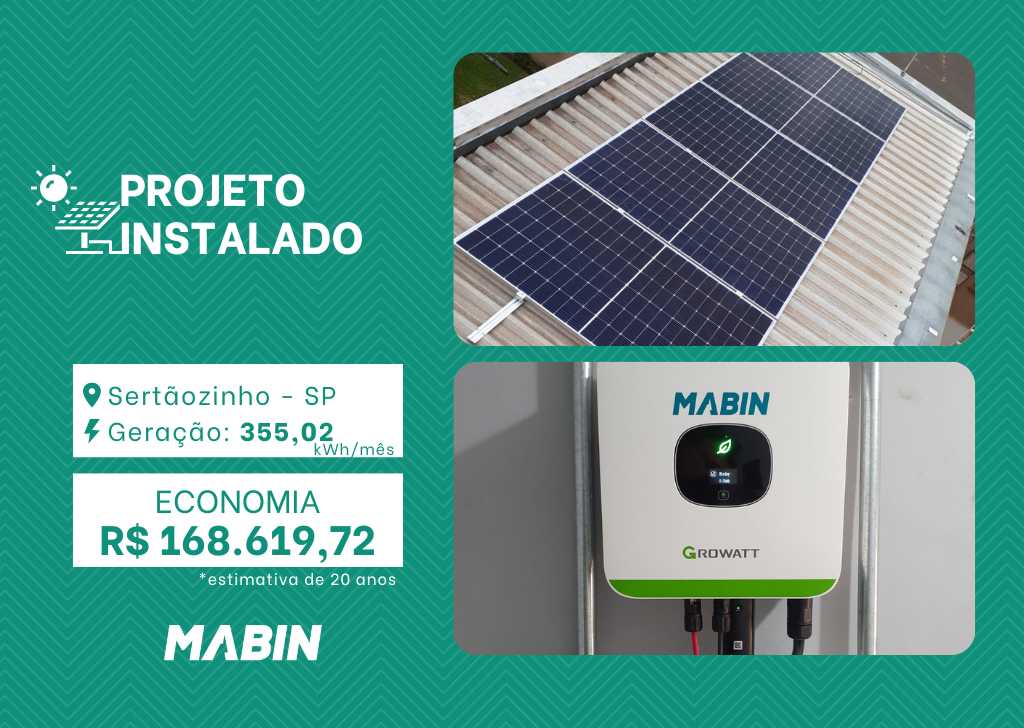 Projeto realizado pela MABIN Energia Solar em Sertãozinho/SP, com capacidade instalada de 3,22kWp, 07 módulos 460W e 01 inversor de 2,5kWp.