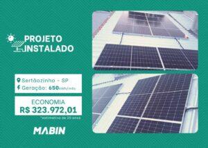 Projeto realizado pela MABIN Energia Solar em Sertãozinho/SP, com capacidade instalada de 5,52kWp, 12 módulos 460W e 01 inversor de 5kWp.