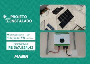 Projeto realizado pela MABIN Energia Solar em Sertãozinho/SP, com capacidade instalada de 8,46kWp, 18 módulos 470W e 01 inversor de 10kWp.
