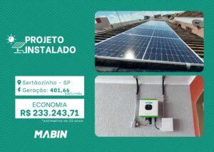 Projeto realizado pela MABIN Energia Solar em Sertãozinho/SP, com capacidade instalada de 3,29kWp, 07 módulos 470W e 01 inversor de 3kWp.