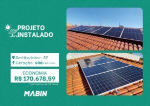 Projeto realizado pela MABIN Energia Solar em Sertãozinho/SP, com capacidade instalada de 5,17kWp, 11 módulos 470W e 01 inversor de 5kWp