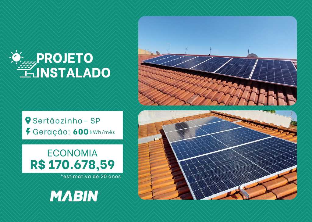 Projeto realizado pela MABIN Energia Solar em Sertãozinho/SP, com capacidade instalada de 5,17kWp, 11 módulos 470W e 01 inversor de 5kWp