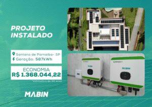 Projeto realizado pela MABIN Energia Solar em Santana do Parnaíba/SP, com capacidade instalada de 23,50kWp, 50 módulos 470W, 01 inversor de 10kWp + 01 inversor de 8kWp.