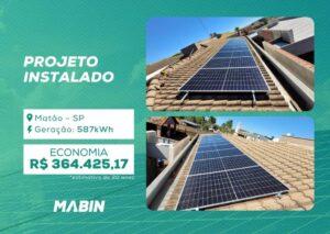 Projeto realizado pela MABIN Energia Solar em Matão/SP, com capacidade instalada de 4,99kWp, 09 módulos 555W e 01 inversor de 5kWp.
