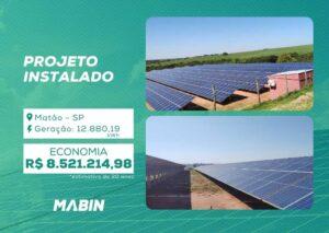 Projeto realizado pela MABIN Energia Solar em Matão/SP, com capacidade instalada de 107,35kWp, 190 módulos 565W e 01 inversor de 75kW.