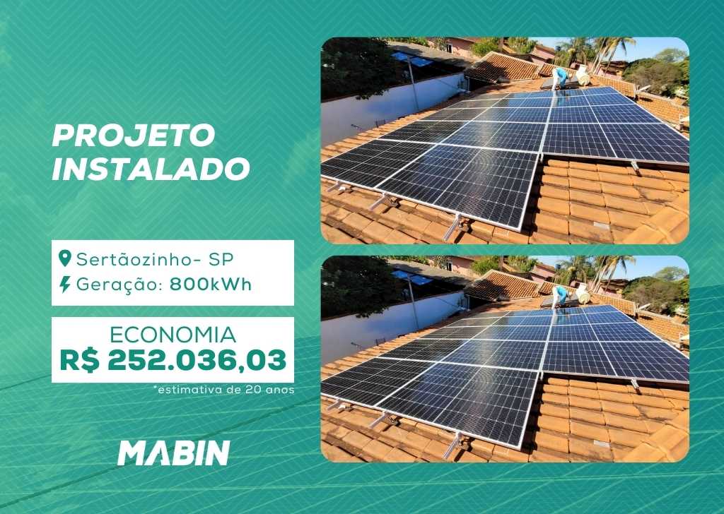 Projeto realizado pela MABIN Energia Solar em Sertãozinho/SP, com capacidade instalada de 6,58kWp, 14 módulos 470W e 01 inversor de 6kWp.