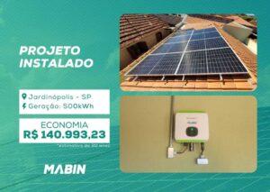 Projeto realizado pela MABIN Energia Solar em Jardinópolis/SP, com capacidade instalada de 4,23kWp, 09 módulos 470W e 01 inversor de 5kWp.