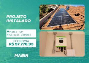Projeto realizado pela MABIN Energia Solar em Matão/SP, com capacidade instalada de 2,82kWp, 06 módulos 470W e 01 inversor de 3kWp.