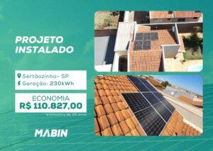 Projeto realizado pela MABIN Energia Solar em Sertãozinho/SP, com capacidade instalada de 2,35kWp, 05 módulos 470W e 01 inversor de 2kWp.