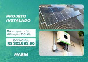 Projeto realizado pela MABIN Energia Solar em Araraquara/SP, com capacidade instalada de 3,80kWp, 8 módulos 475W e 01 inversor de 3kWp.