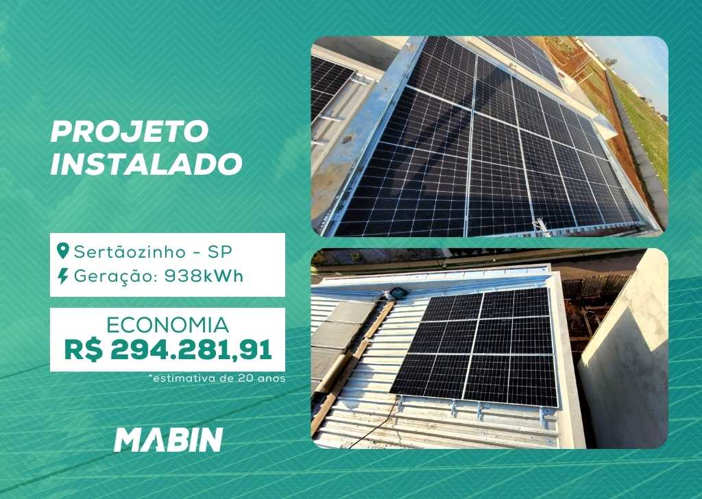 Projeto realizado pela MABIN Energia Solar em Sertãozinho/SP, com capacidade instalada de 8,46kWp, 18 módulos 470W e 01 inversor de 8kWp.