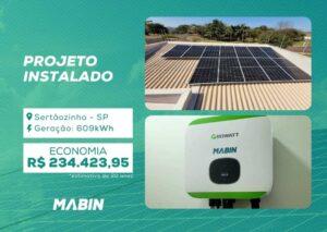 Projeto realizado pela MABIN Energia Solar em Sertãozinho/SP, com capacidade instalada de 5,64kWp, 12 módulos 470W e 01 inversor de 5kWp.