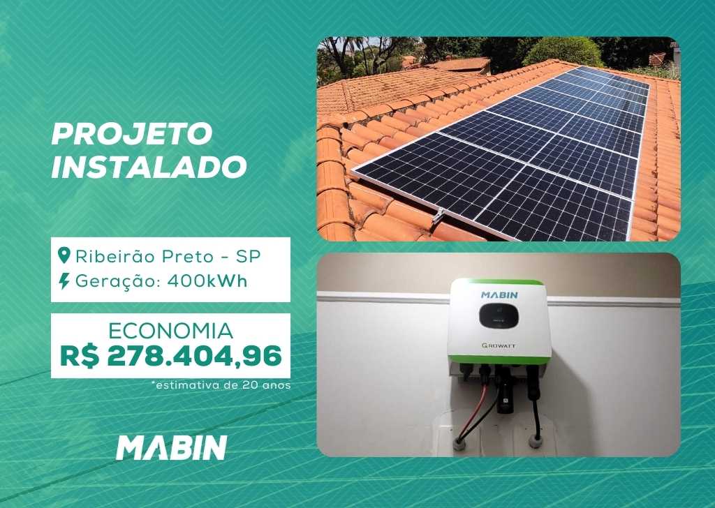 Projeto realizado pela MABIN Energia Solar em Ribeirão Preto/SP, com capacidade instalada de 3,76kWp, 08 módulos 470W e 01 inversor de 3kWp.