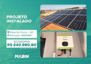 Projeto realizado pela MABIN Energia Solar em Ribeirão Preto/SP, com capacidade instalada de 7,05kWp, 15 módulos 470W e 01 inversor de 6kWp.