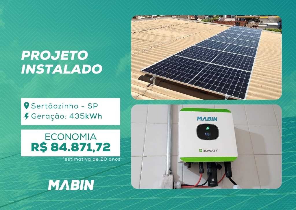 Projeto realizado pela MABIN Energia Solar em Sertãozinho/SP, com capacidade instalada de 3,76kWp, 08 módulos 470W e 01 inversor de 3kWp.
