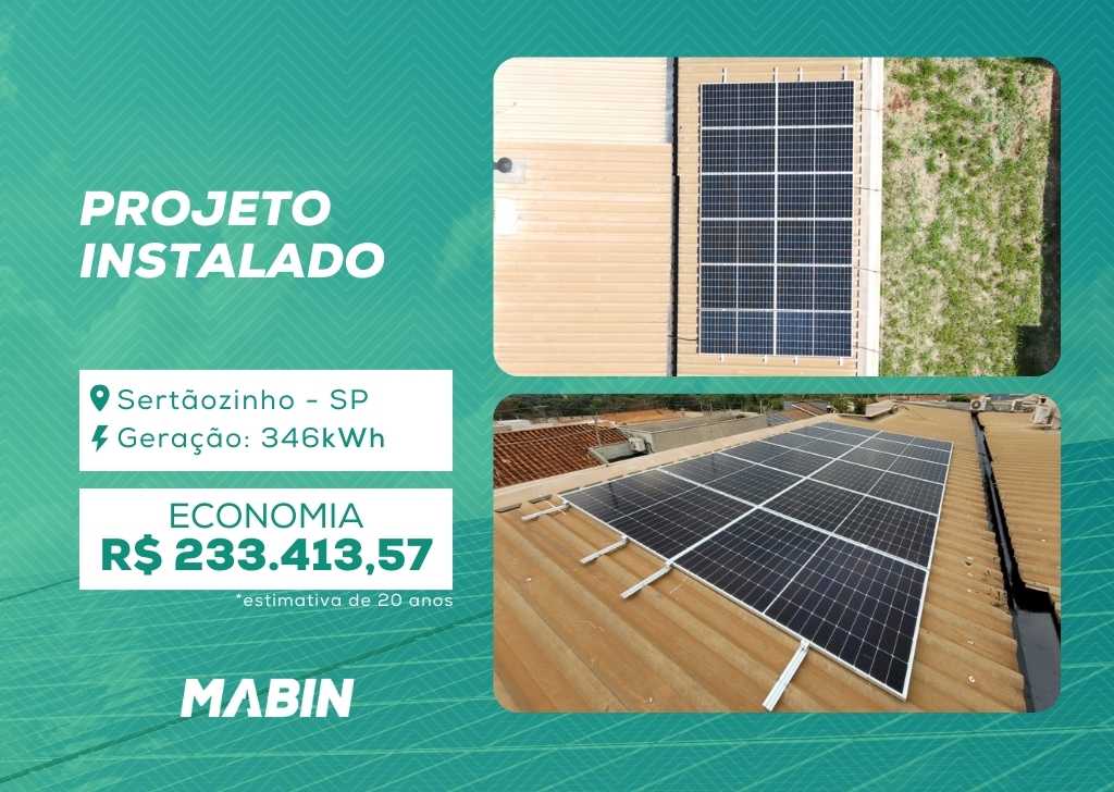 Projeto realizado pela MABIN Energia Solar em Sertãozinho/SP, com capacidade instalada de 5,64kWp, 12 módulos 470W e 01 inversor de 5kWp.