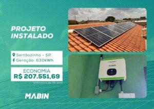 Projeto realizado pela MABIN Energia Solar em Sertãozinho/SP, com capacidade instalada de 5,17kWp, 11 módulos 470W e 01 inversor de 5kWp.
