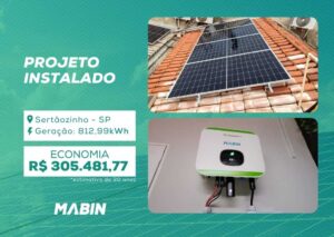 Projeto realizado pela MABIN Energia Solar em Sertãozinho/SP, com capacidade instalada de 7,52kWp, 16 módulos 470W e 01 inversor 6kW.
