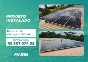 Projeto realizado pela MABIN Energia Solar em Pontal/SP, com capacidade instalada de 7,52kWp, 16 módulos 470W e 01 inversor 6kW.