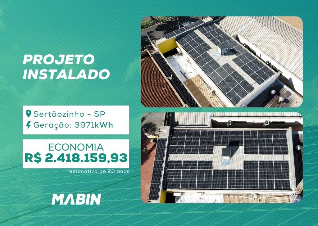 Projeto realizado pela MABIN Energia Solar em Sertãozinho/SP, com capacidade instalada de 36,66kWp, 78 módulos 470W e 02 inversores (15kW + 10kW).