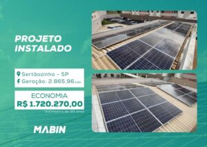 Projeto realizado pela MABIN Energia Solar em Sertãozinho/SP, com capacidade instalada de 25,38 kWp, 54 módulos 470 W e 2 inversores (10 kW + 8 kW).