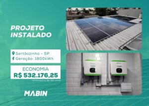 Projeto realizado pela MABIN Energia Solar em Sertãozinho/SP, com capacidade instalada de 15,51kWp, 33 módulos 470W e 2 inversores (10kW + 1,5kW).