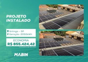 Projeto realizado pela MABIN Energia Solar em Ibitinga/SP, com capacidade instalada de 20,21kWp, 43 módulos 470W e 2 inversores (10kW + 5kW).