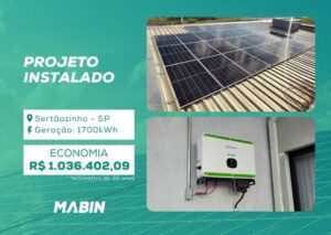 Projeto realizado pela MABIN Energia Solar em Sertãozinho/SP, com capacidade instalada de 14,10kWp, 30 módulos 470W e 01 inversor 25kW.