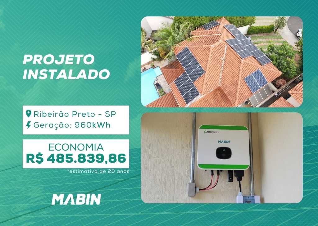 Projeto realizado pela MABIN Energia Solar em Ribeirão Preto/SP, com capacidade instalada de 9,87kWp, 21 módulos 470W e 01 inversor 8kW.