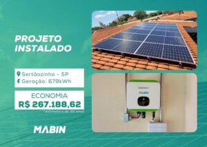 Projeto realizado pela MABIN Energia Solar em Sertãozinho/SP, com capacidade instalada de 5,64kWp, 12 módulos 470W e 01 inversor 5kW.
