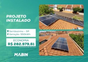 Projeto realizado pela MABIN Energia Solar em Sertãozinho/SP, com capacidade instalada de 5,64kWp, 12 módulos 470W e 1 inversor 5kW.