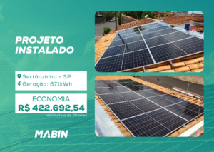 Projeto realizado pela MABIN Energia Solar em Ribeirão Preto/SP, com capacidade instalada de 5,64kWp, 12 módulos 470W e 1 inversor 5kW.