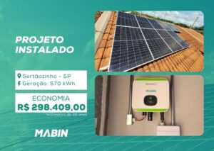 Projeto realizado pela MABIN Energia Solar em Sertãozinho/SP, com capacidade instalada de 4,70 kWp, 10 módulos 470 W e 1 inversor 6 kW.