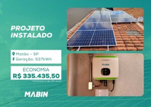 Projeto realizado pela MABIN Energia Solar em Matão/SP, com capacidade instalada de 4,70 kWp, 10 módulos 470 W e 1 inversor 5 kW.