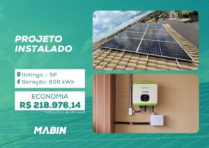 Projeto realizado pela MABIN Energia Solar em Ibitinga/SP, com capacidade instalada de 5,64 kWp, 12 módulos 470 W e 1 inversor 5 kW.
