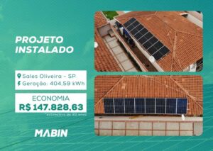 Projeto realizado pela MABIN Energia Solar em Sales Oliveira/SP, com capacidade instalada de 3,76 kWp, 08 módulos 470 W e 1 inversor 3 kW.