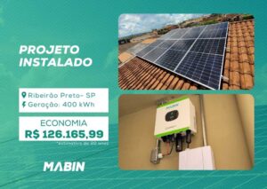 Projeto realizado pela MABIN Energia Solar em Ribeirão Preto/SP, com capacidade instalada de 3,76 kWp, 08 módulos 470 W e 1 inversor 3 kW.