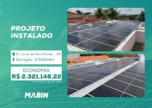 Projeto realizado pela MABIN Energia Solar em Santa Cruz do Rio Pardo/SP, com capacidade instalada de 37,60 kWp, 80 módulos 470 W e 1 inversor 30 kW.