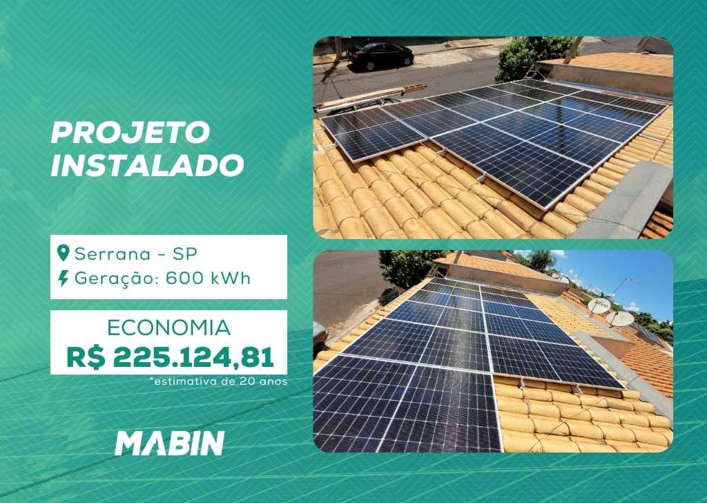 Projeto realizado pela MABIN Energia Solar em Serrana/SP, com capacidade instalada de 5,17 kWp, 11 módulos 470 W e 1 inversor 5 kW.