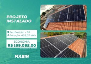 Projeto realizado pela MABIN Energia Solar em Sertãozinho/SP, com capacidade instalada de 3,29 kWp, 7 módulos 470 W e 1 inversor 3 kW.