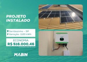Projeto realizado pela MABIN Energia Solar em Sertãozinho/SP, com capacidade instalada de 10,34 kWp, 22 módulos 470 W e 1 inversor 10 kW.