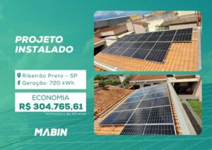 Projeto realizado pela MABIN Energia Solar em Ribeirão Preto/SP, com capacidade instalada de 6,11 kWp, 13 módulos 470 W e 1 inversor 6 kW.