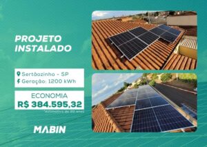 Projeto realizado pela MABIN Energia Solar em Sertãozinho/SP, com capacidade instalada de 10,81 kWp, 23 módulos 470 W e 1 inversor 10 kW.