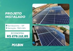 Projeto realizado pela MABIN Energia Solar em Sertãozinho/SP, com capacidade instalada de 7,05 kWp, 15 módulos 470 W e 1 inversor 6 kW.