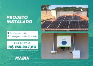 Projeto realizado pela MABIN Energia Solar em Orlândia/SP, com capacidade instalada de 3,76 kWp, 08 módulos 470 W e 1 inversor 5 kW.